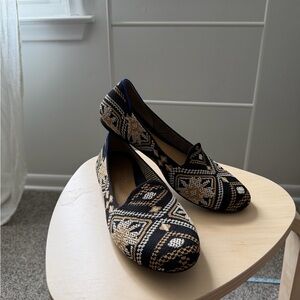 Rothy's Black, Gold & Cream Patterned Knit Ballet Flats